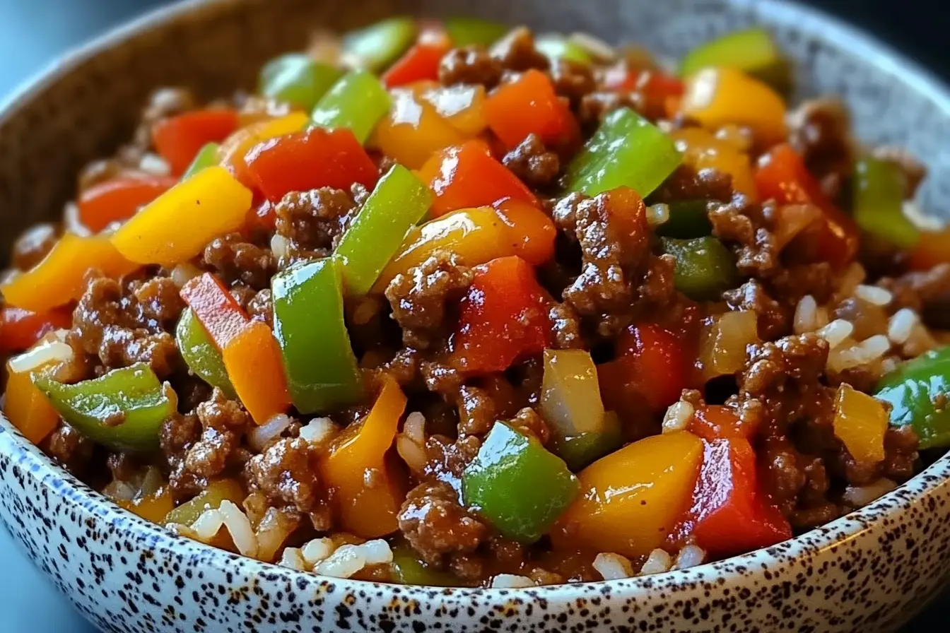 Hearty beef and pepper rice bowl