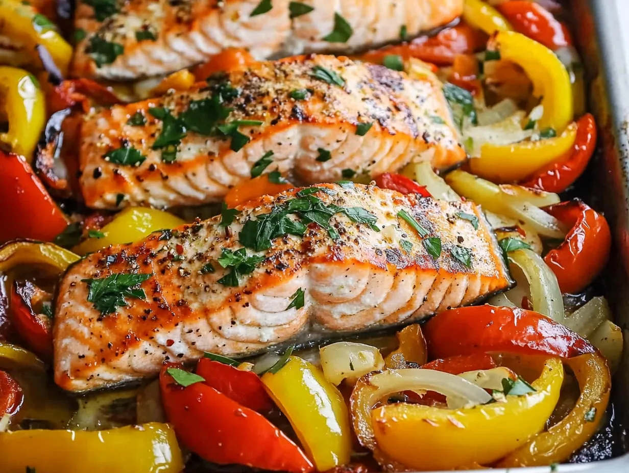 Sheet Pan Salmon and Bell Pepper Dinner