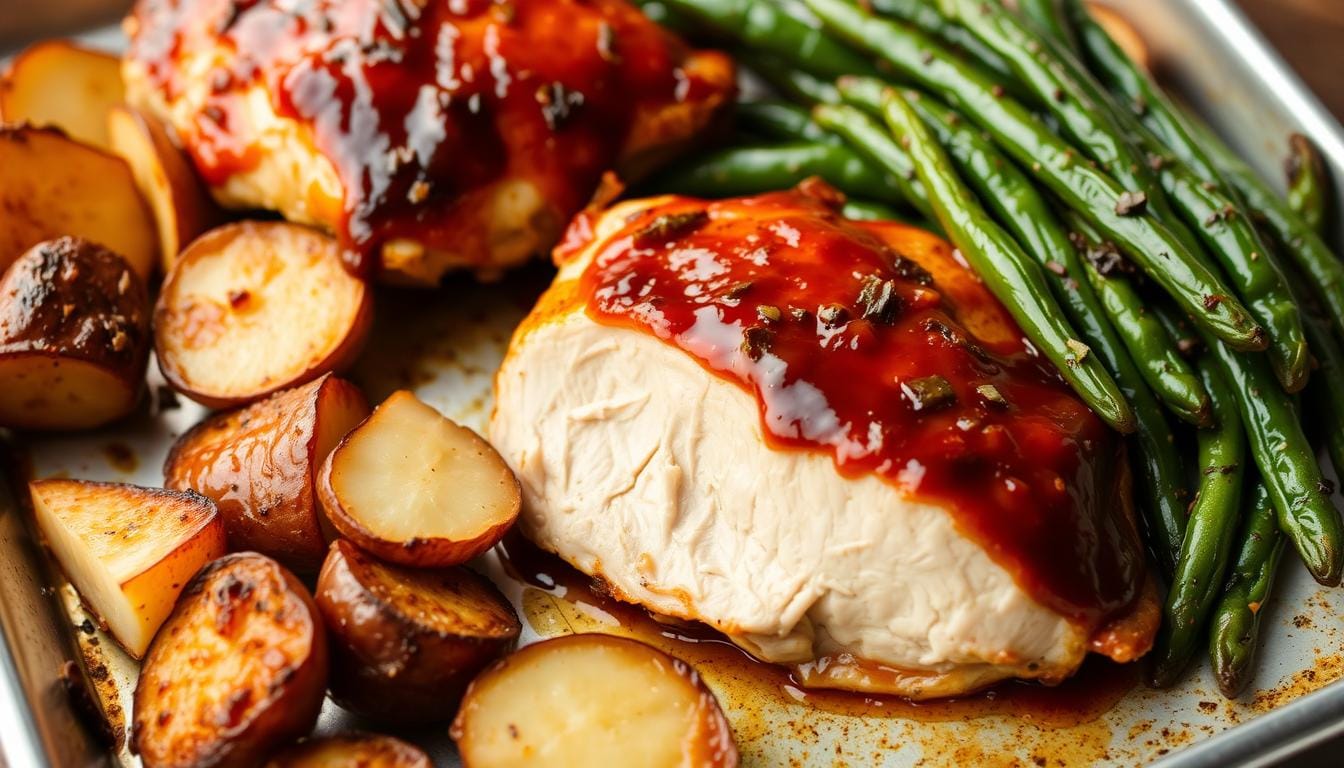 Sheet Pan BBQ Chicken with Potatoes and Green Beans